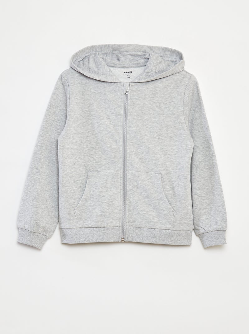 Felpa tinta unita con zip e cappuccio Grigio - Kiabi