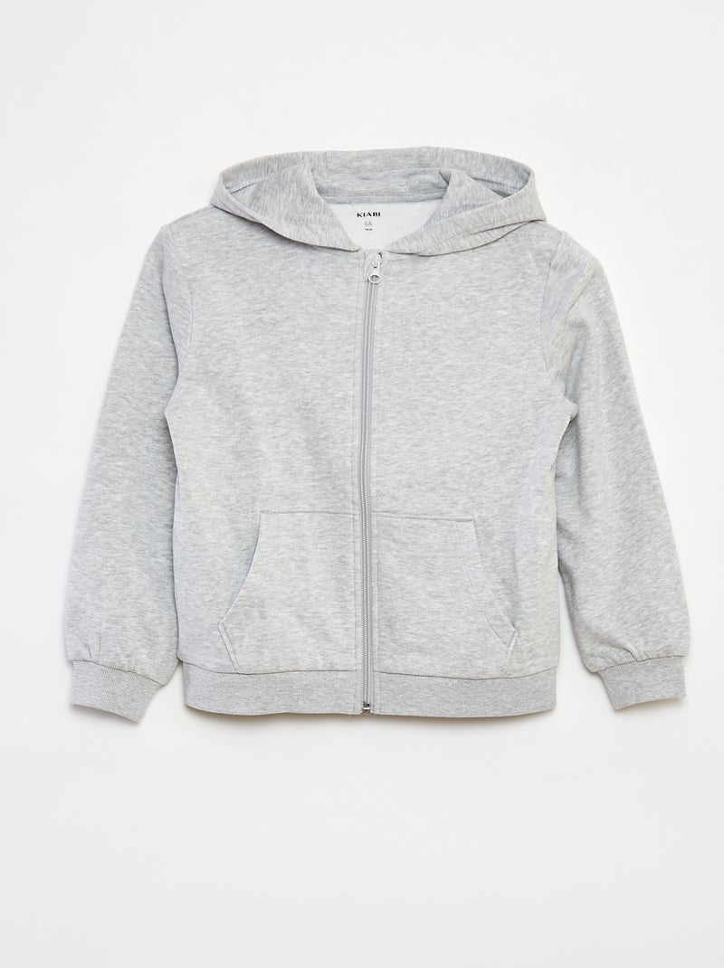 Felpa tinta unita con zip e cappuccio Grigio - Kiabi