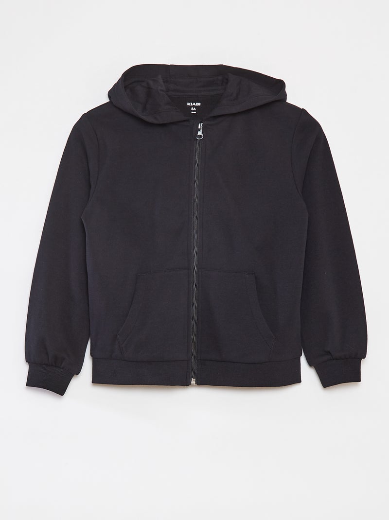Felpa tinta unita con zip e cappuccio nero - Kiabi