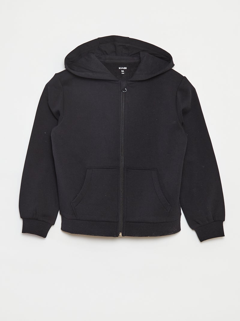 Felpa tinta unita con zip e cappuccio nero - Kiabi