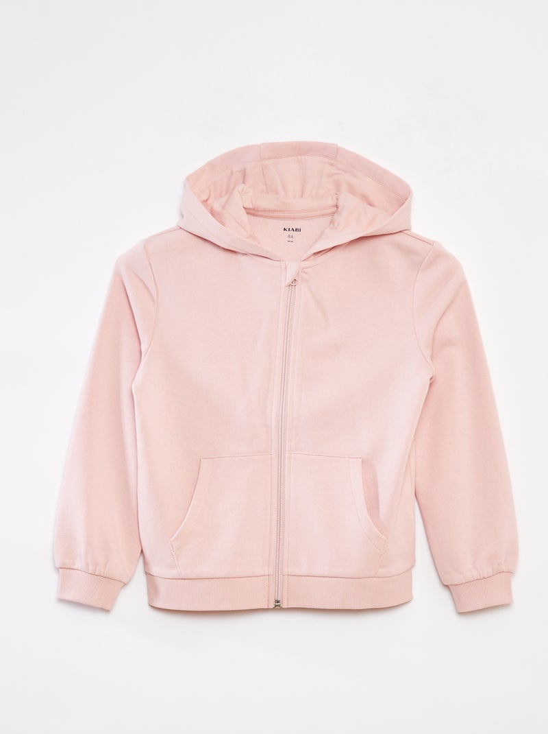 Felpa tinta unita con zip e cappuccio Rosa - Kiabi