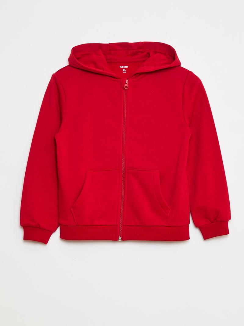 Felpa tinta unita con zip e cappuccio Rosso - Kiabi