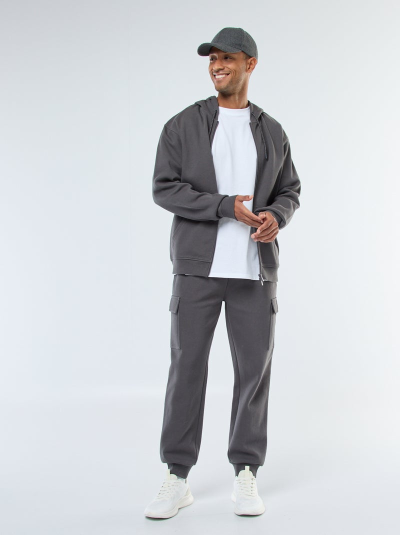 Felpa tinta unita in maglia piqué con cappuccio grigio - Kiabi