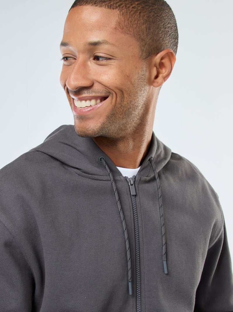 Felpa tinta unita in maglia piqué con cappuccio grigio - Kiabi