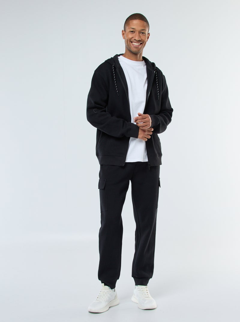 Felpa tinta unita in maglia piqué con cappuccio nero - Kiabi