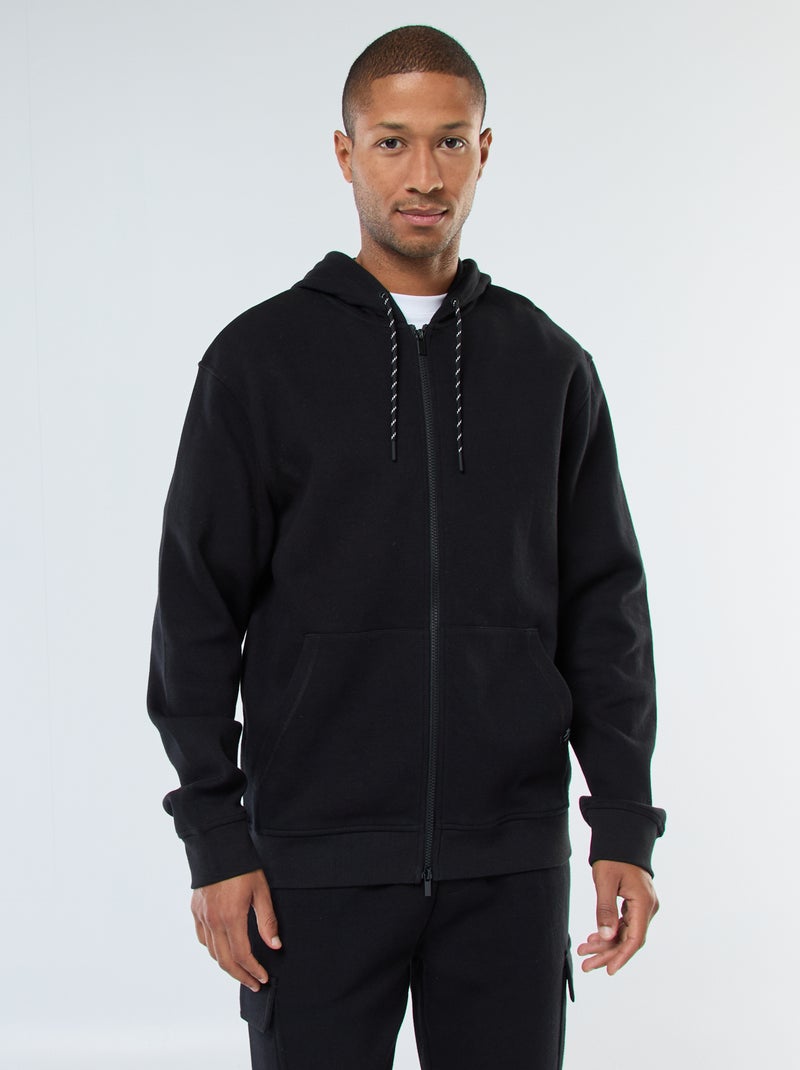 Felpa tinta unita in maglia piqué con cappuccio nero - Kiabi