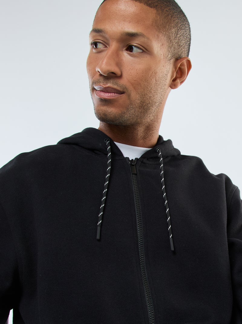 Felpa tinta unita in maglia piqué con cappuccio nero - Kiabi