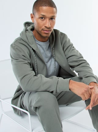 Felpa tinta unita in maglia piqué con cappuccio