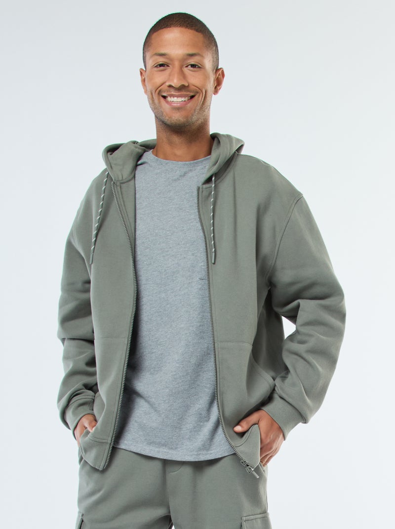 Felpa tinta unita in maglia piqué con cappuccio Verde - Kiabi