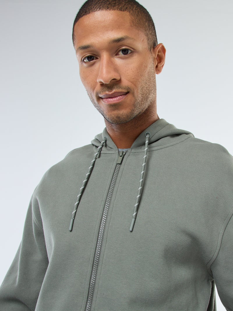 Felpa tinta unita in maglia piqué con cappuccio Verde - Kiabi