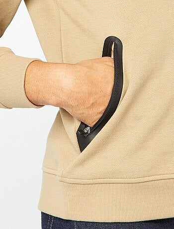 Felpa tinta unita in maglia piqué con tasche con zip