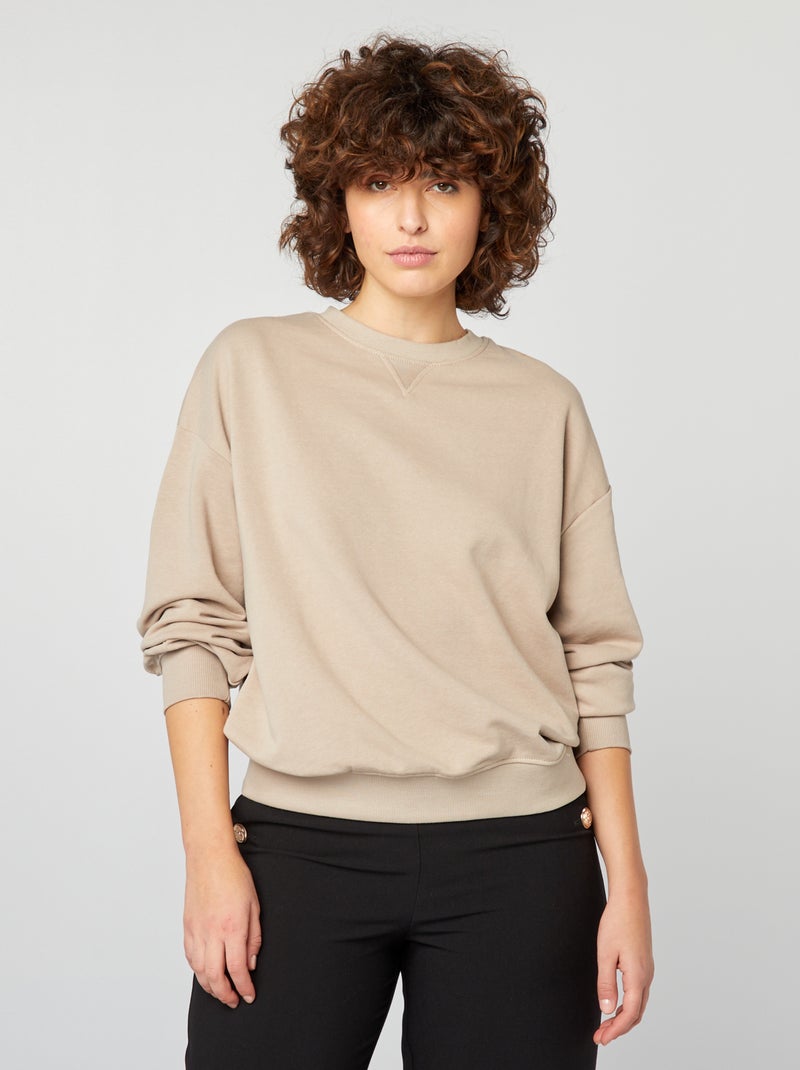 Felpa tinta unita in tessuto felpato beige - Kiabi