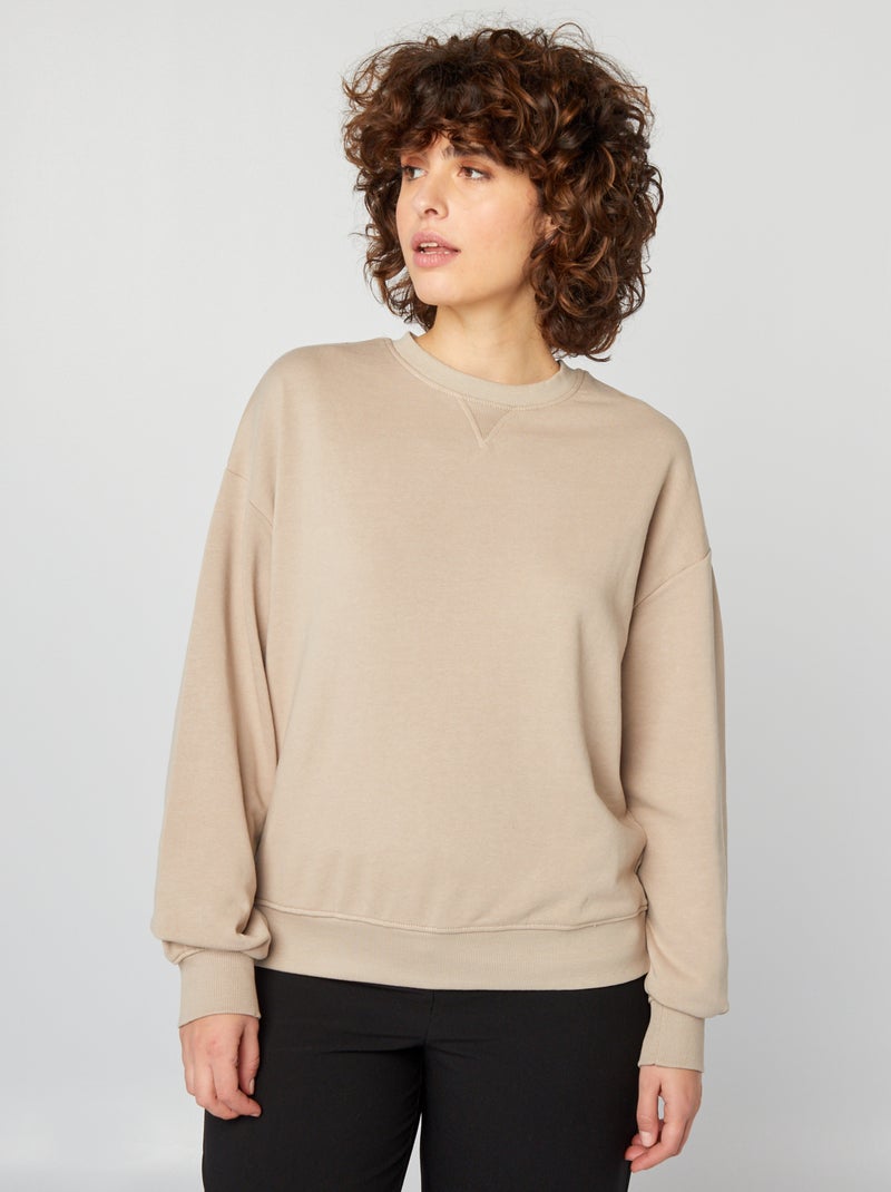 Felpa tinta unita in tessuto felpato beige - Kiabi