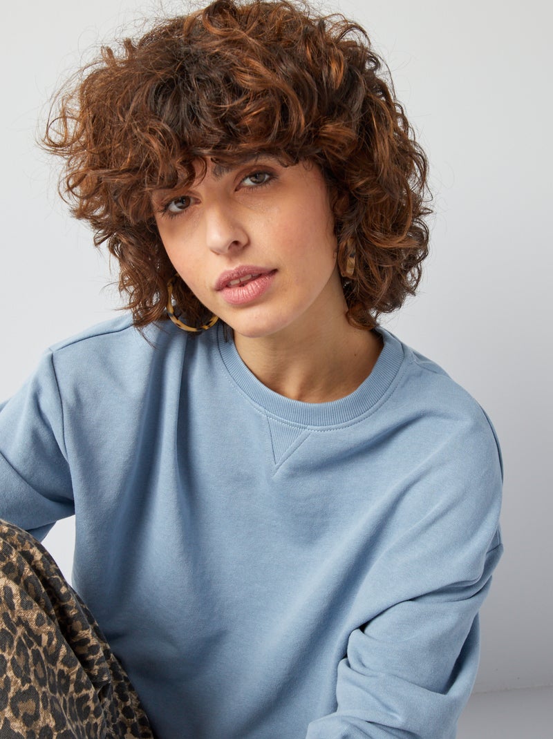 Felpa tinta unita in tessuto felpato BLU - Kiabi