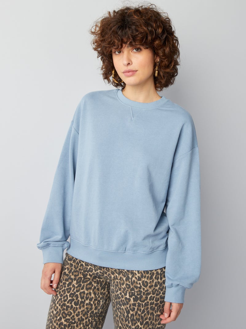 Felpa tinta unita in tessuto felpato BLU - Kiabi