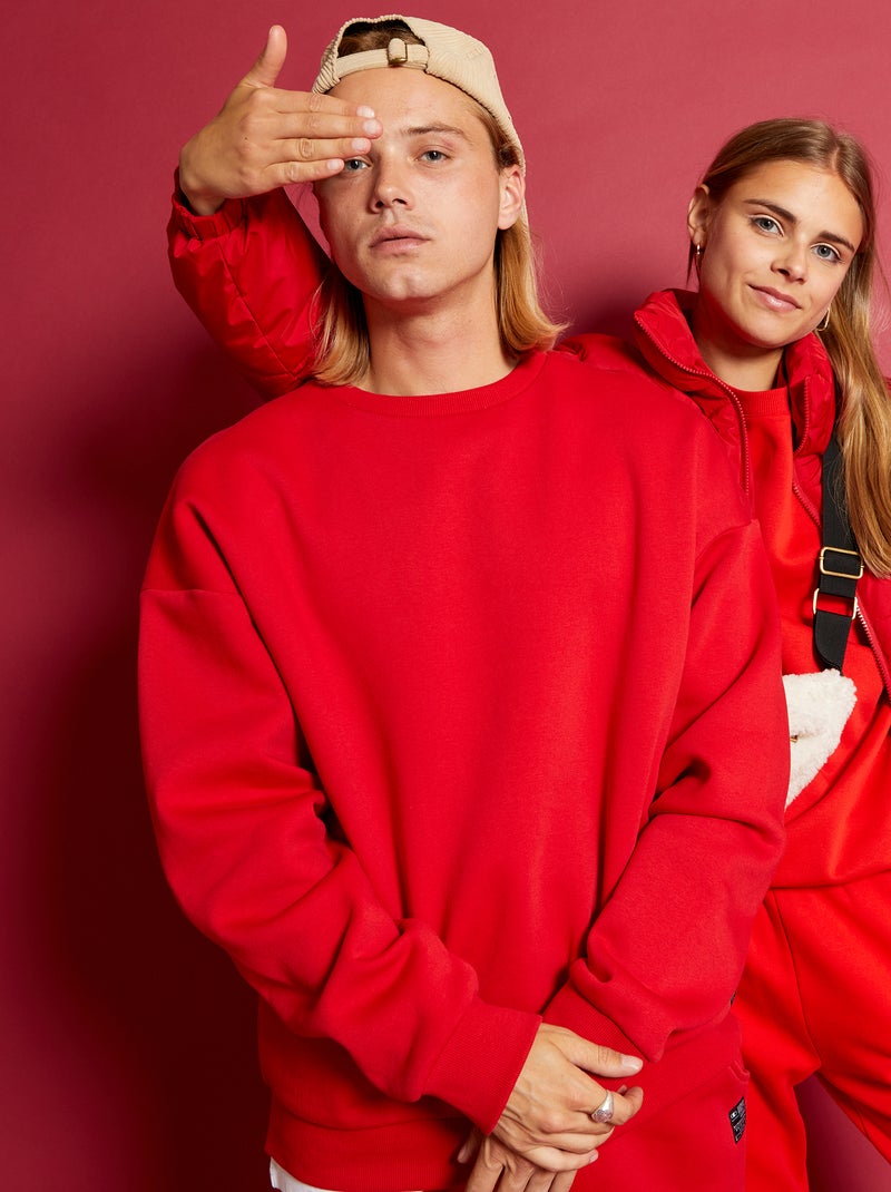 Felpa tinta unita in tessuto felpato ROSSO Kiabi