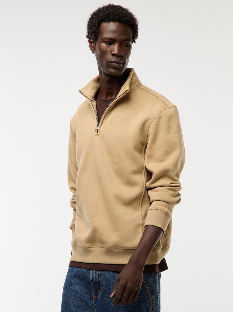 Felpa trucker collo alto con zip Beige Uomo Kiabi