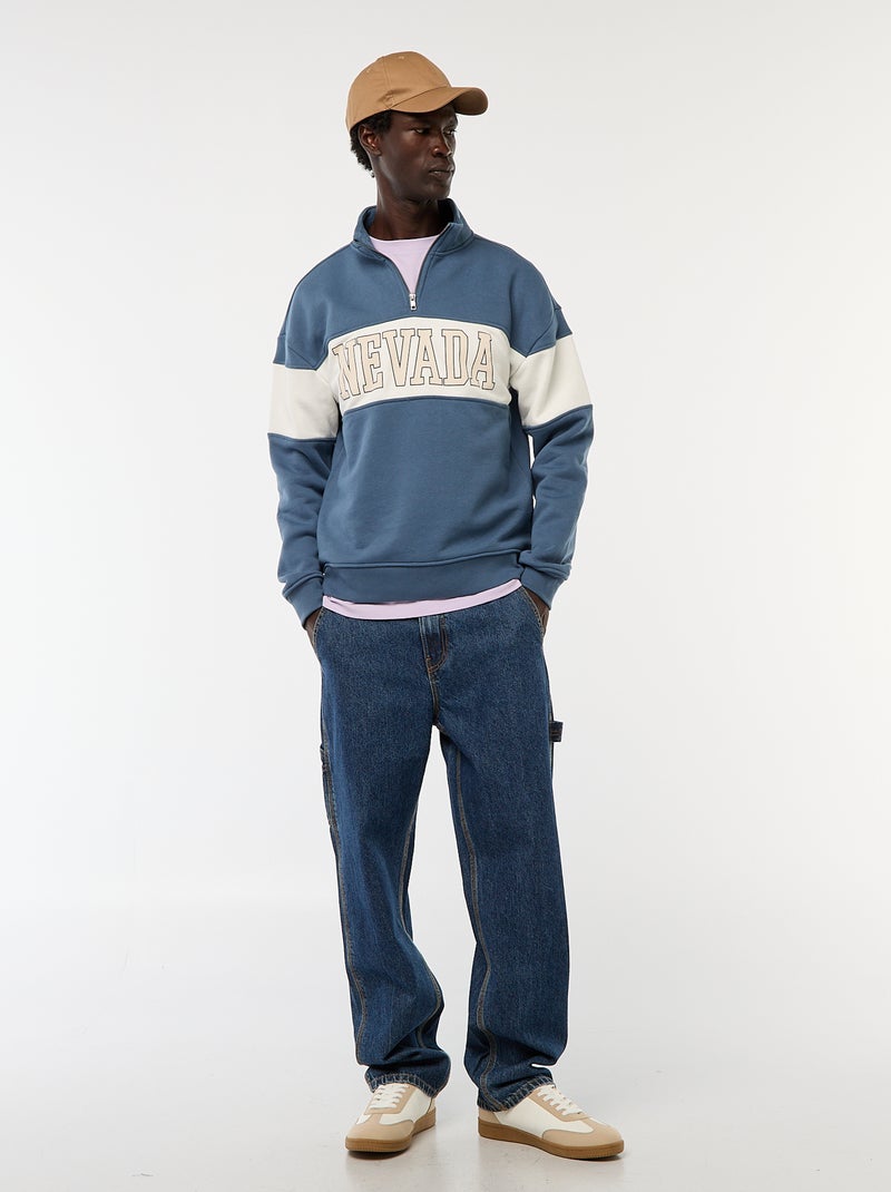 Felpa trucker collo alto con zip Blu - Kiabi