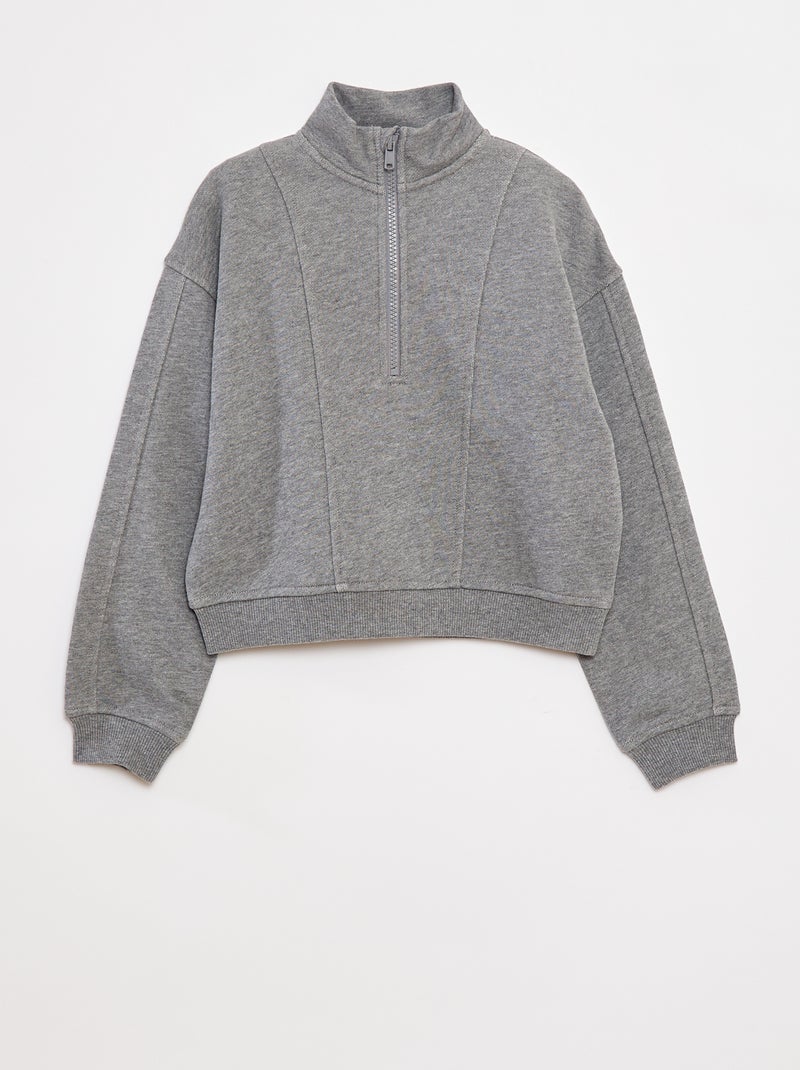 Felpa trucker collo alto con zip Grigio - Kiabi