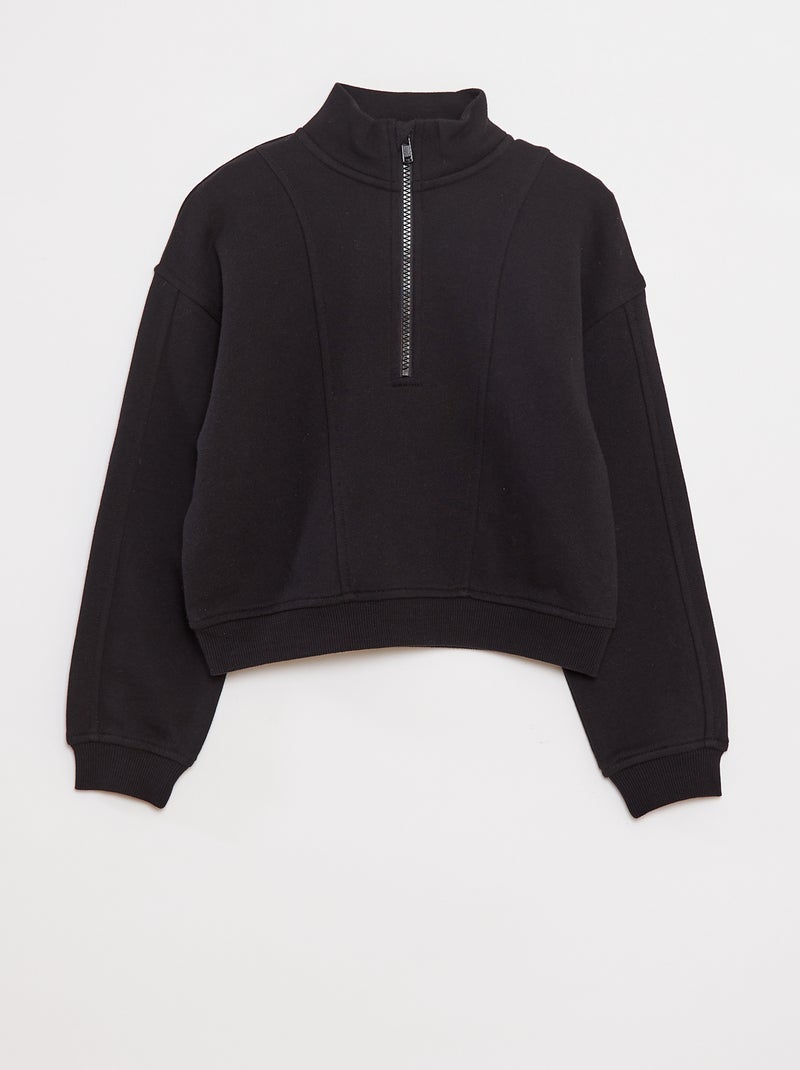 Felpa trucker collo alto con zip nero - Kiabi