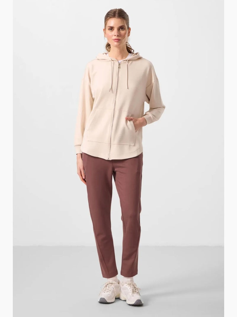 Felpa tunik lunga oversize con cappuccio e zip tommy Beige argilla - Kiabi
