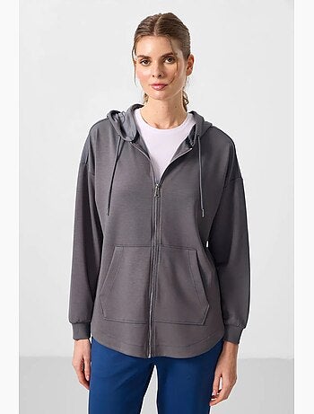 Felpa tunik lunga oversize con cappuccio e zip tommy