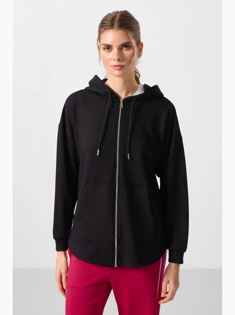 Felpa tunik lunga oversize con cappuccio e zip tommy Nero - Kiabi
