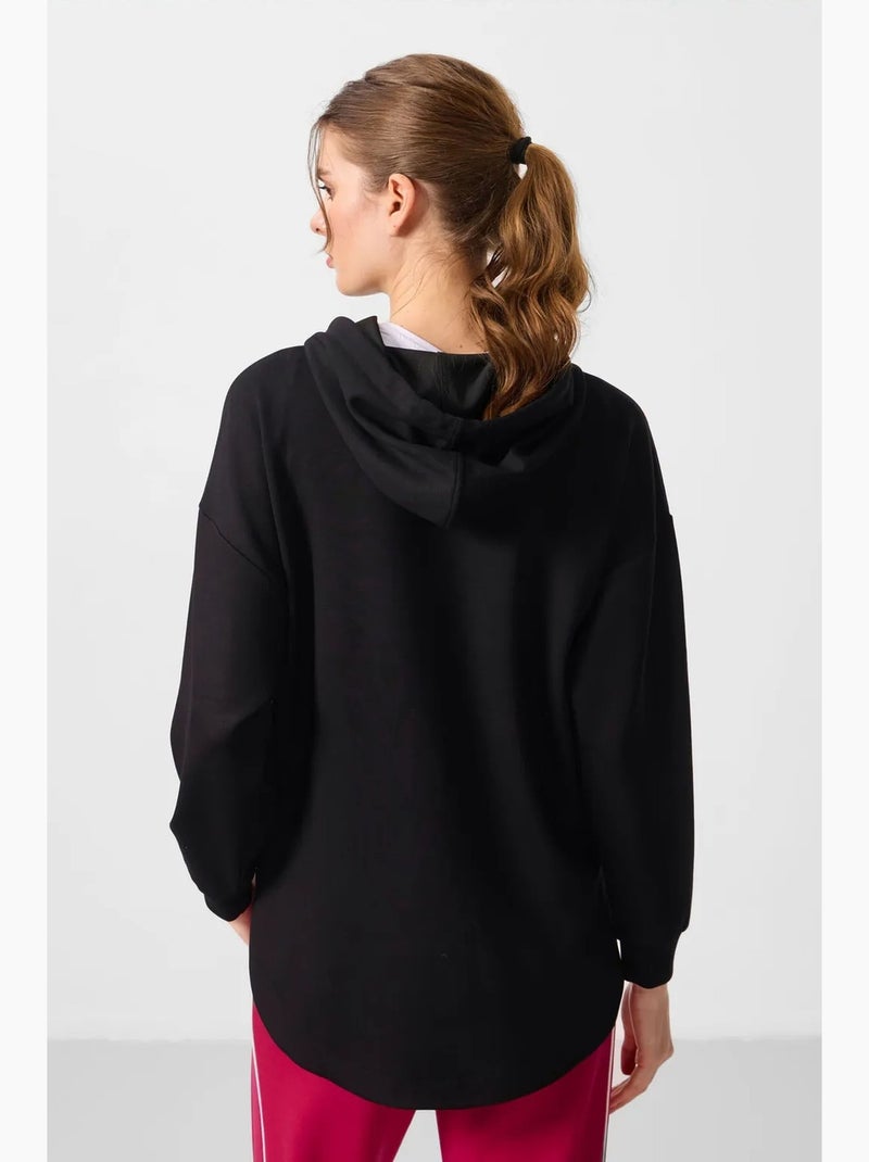 Felpa tunik lunga oversize con cappuccio e zip tommy Nero - Kiabi