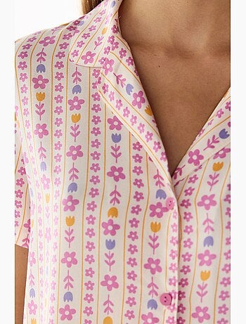 Flora pigiama con camicia e pantaloni stampa floreale, maniche corte penti