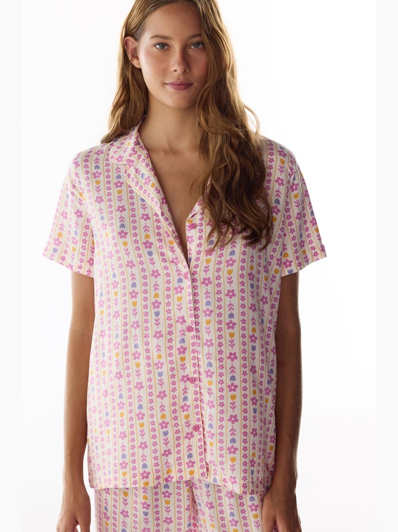 Flora pigiama con camicia e pantaloni stampa floreale, maniche corte penti Bianco - Kiabi