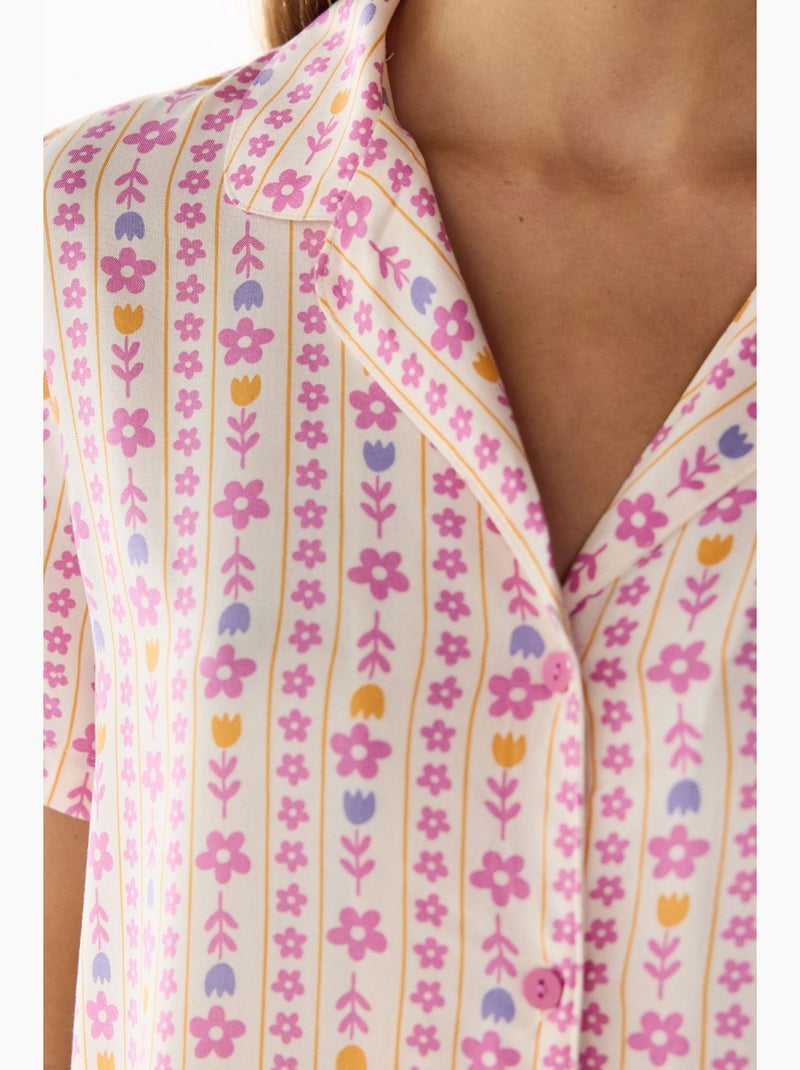 Flora pigiama con camicia e pantaloni stampa floreale, maniche corte penti Bianco - Kiabi