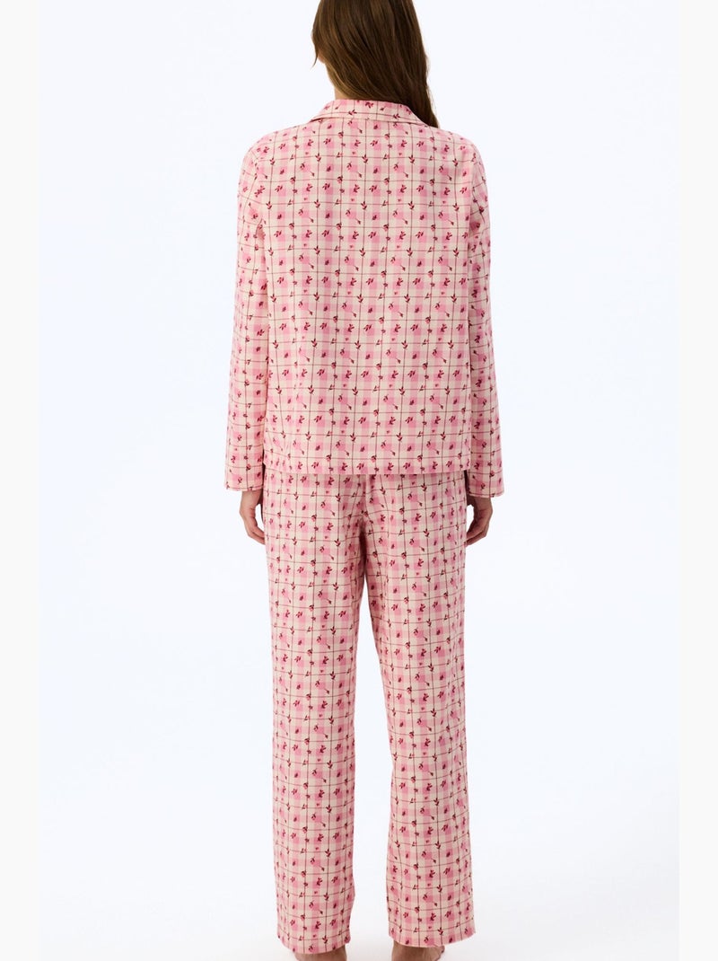 Floral garden pigiama con camicia e pantaloni a quadri, maniche lunghe penti Rosso/Rosa - Kiabi