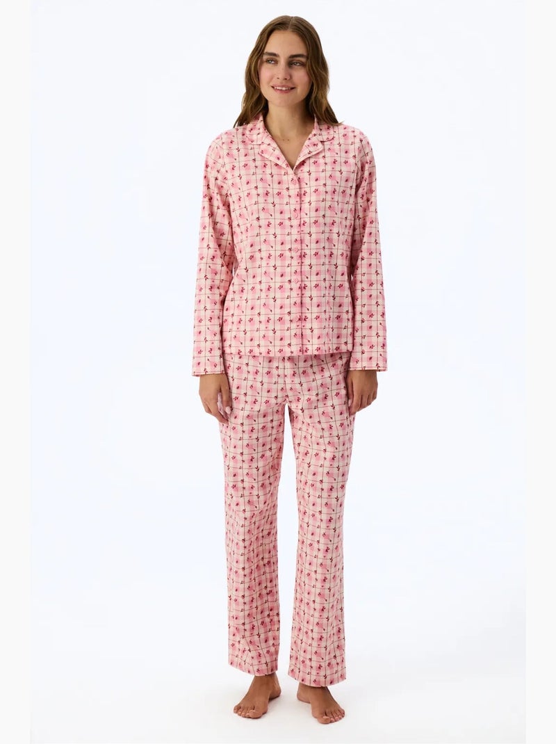 Floral garden pigiama con camicia e pantaloni a quadri, maniche lunghe penti Rosso/Rosa - Kiabi
