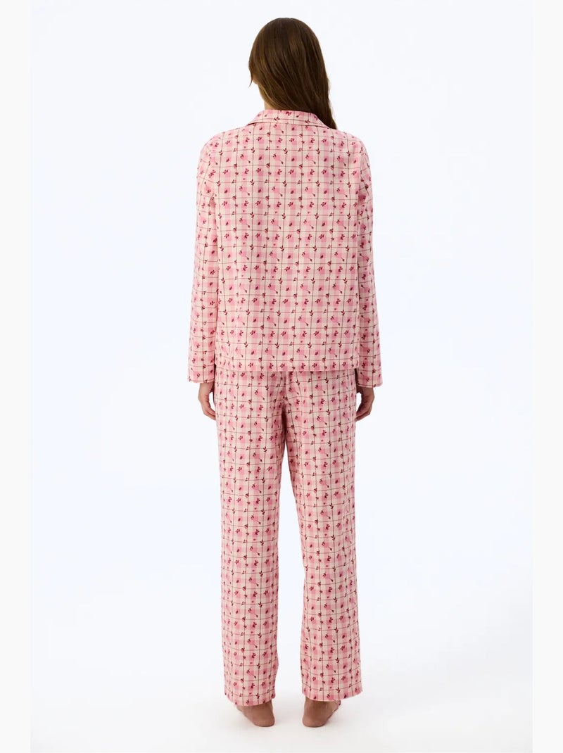 Floral garden pigiama con camicia e pantaloni a quadri, maniche lunghe penti Rosso/Rosa - Kiabi