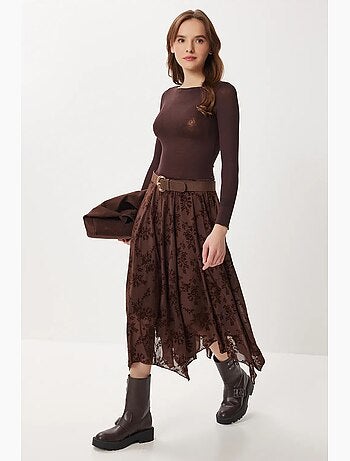 Floral high waist midi a-line skirt with belt istanbul