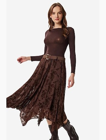 Floral high waist midi a-line skirt with belt istanbul