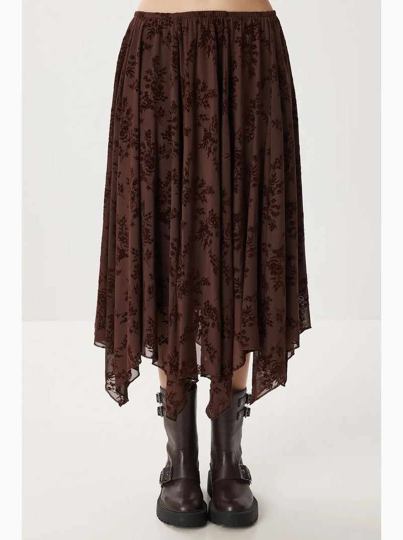 Floral high waist midi a-line skirt with belt istanbul Marrone cioccolato - Kiabi