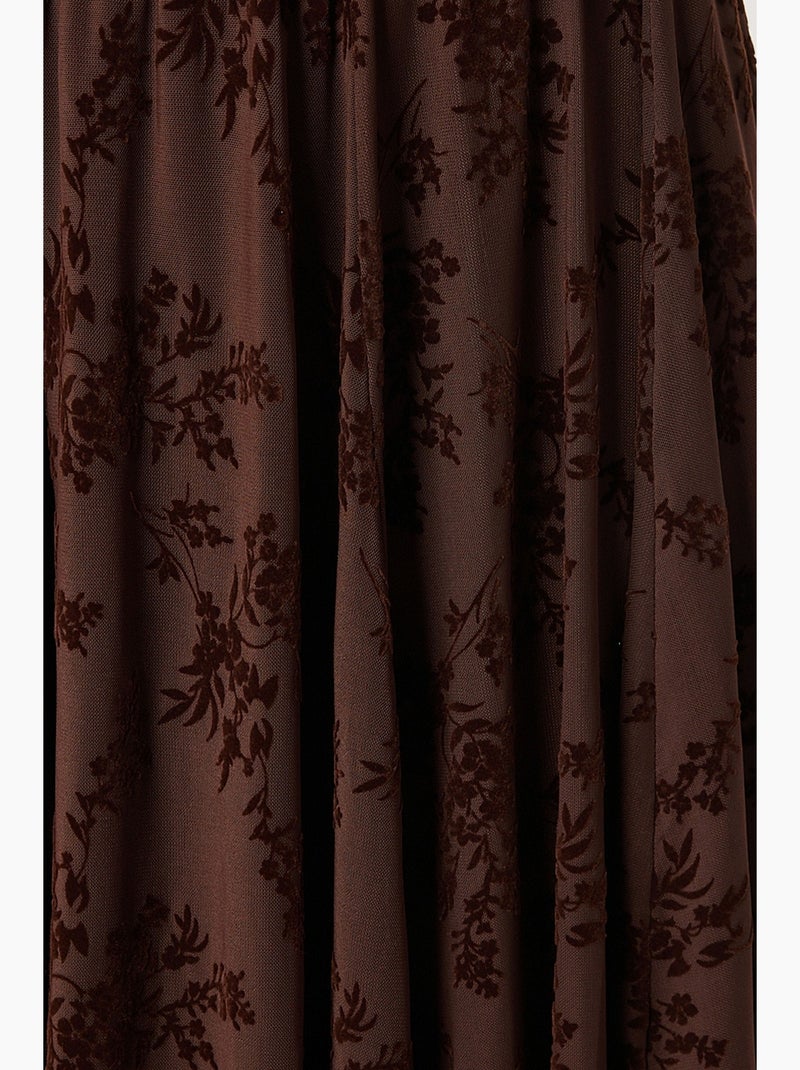 Floral high waist midi a-line skirt with belt istanbul Marrone cioccolato - Kiabi