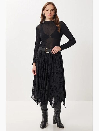 Floral high waist midi a-line skirt with belt istanbul