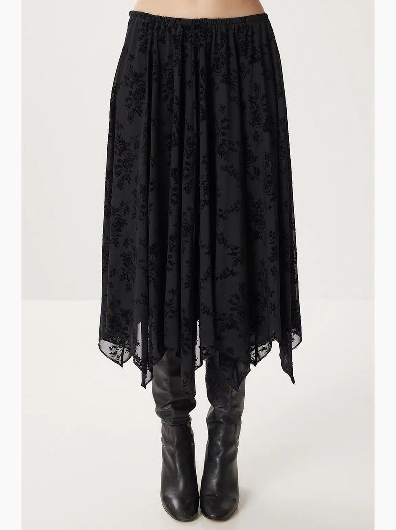 Floral high waist midi a-line skirt with belt istanbul Nero - Kiabi