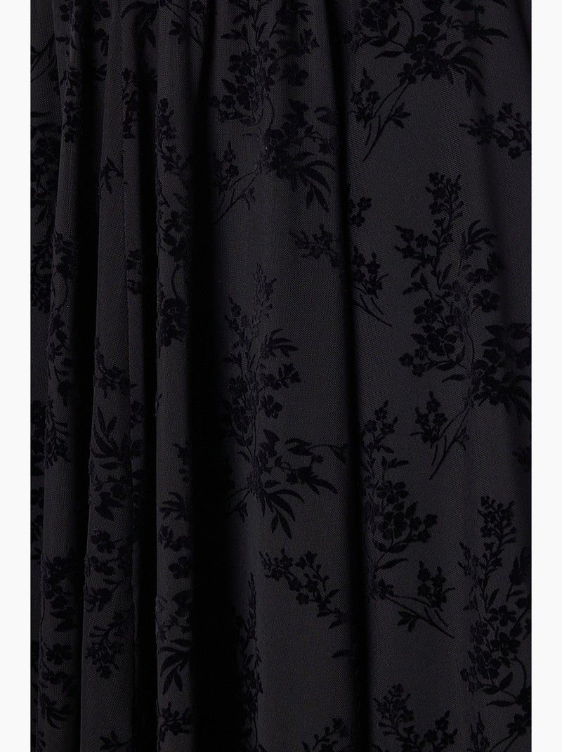 Floral high waist midi a-line skirt with belt istanbul Nero - Kiabi