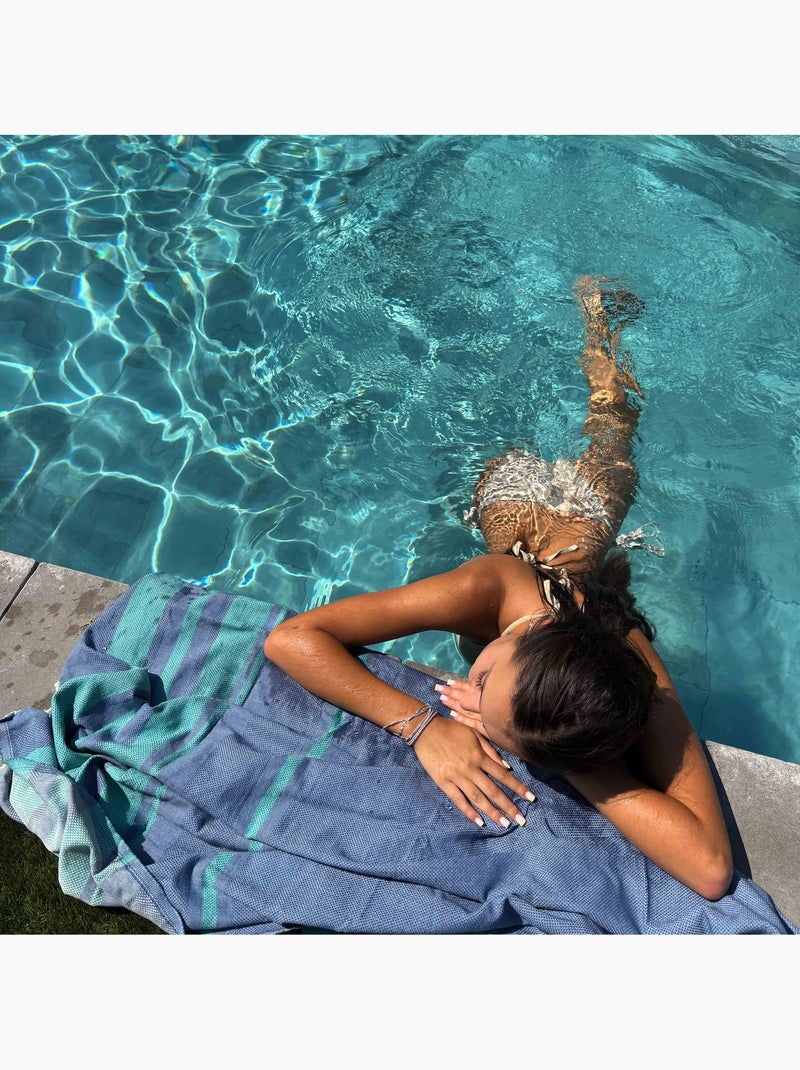 Fouta da spiaggia jacquard in cotone riciclato | Reva Blu scuro - Kiabi
