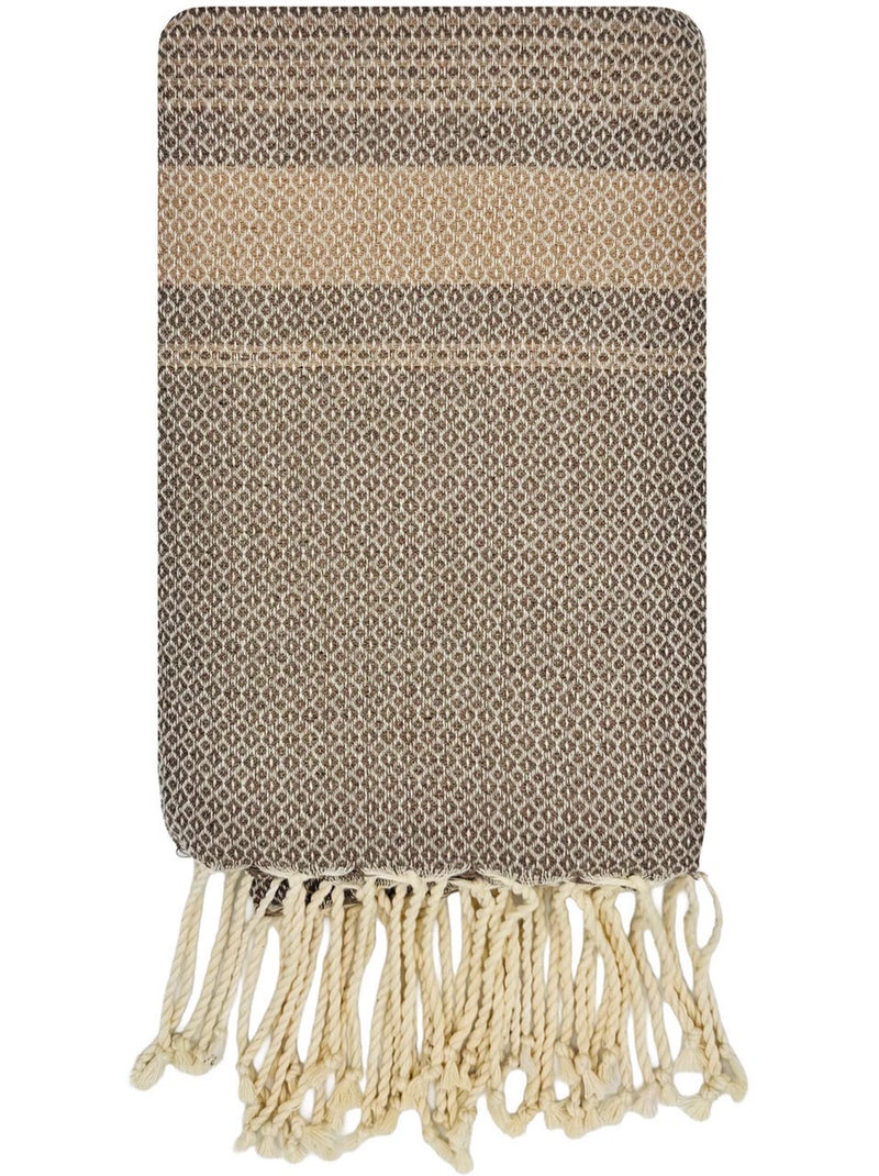 Fouta di lusso jacquard occhio d'uccello cotone riciclato | Reva Beige - Kiabi