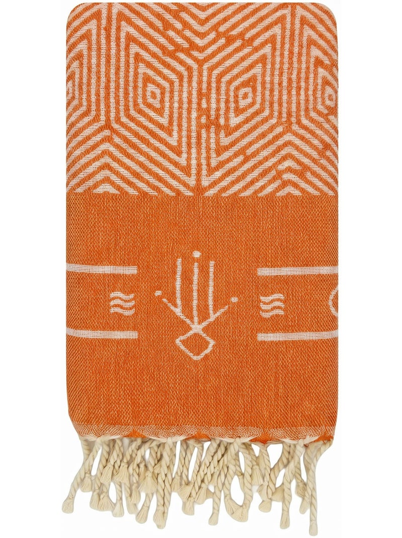 Fouta reversibile in cotone riciclato | Reva Arancione - Kiabi