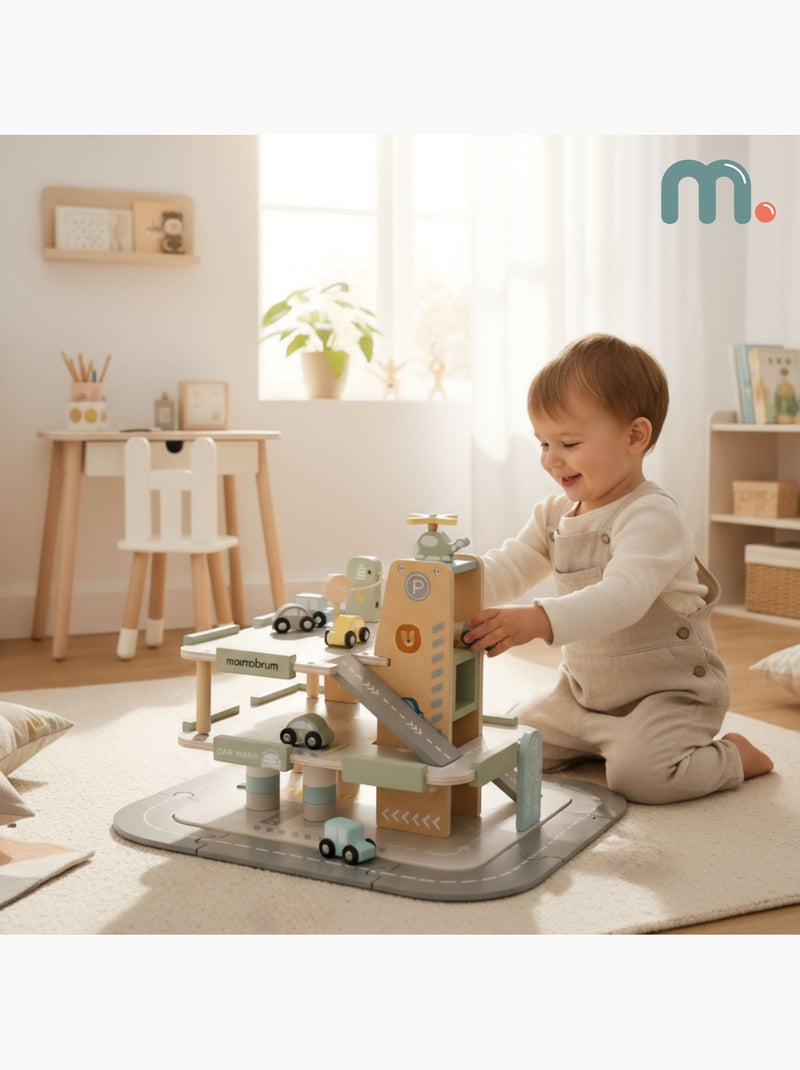 Garage in legno per bambini 3 livelli con auto, elicottero e accessori – Mamabrum N/D - Kiabi