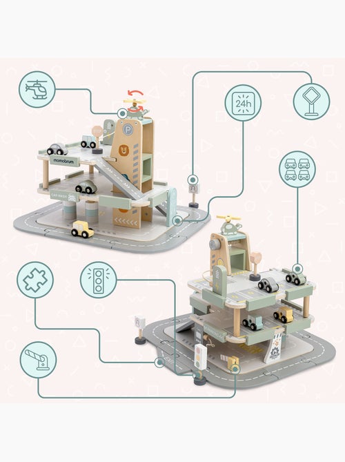 Garage in legno per bambini 3 livelli con auto, elicottero e accessori – Mamabrum - Kiabi