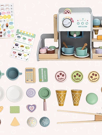 Gelateria in legno 2 in 1 con caffè e 70+ accessori bambini