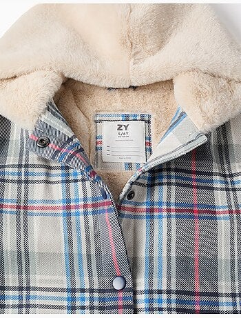 Giacca a quadri con cappuccio e fodera in peluche