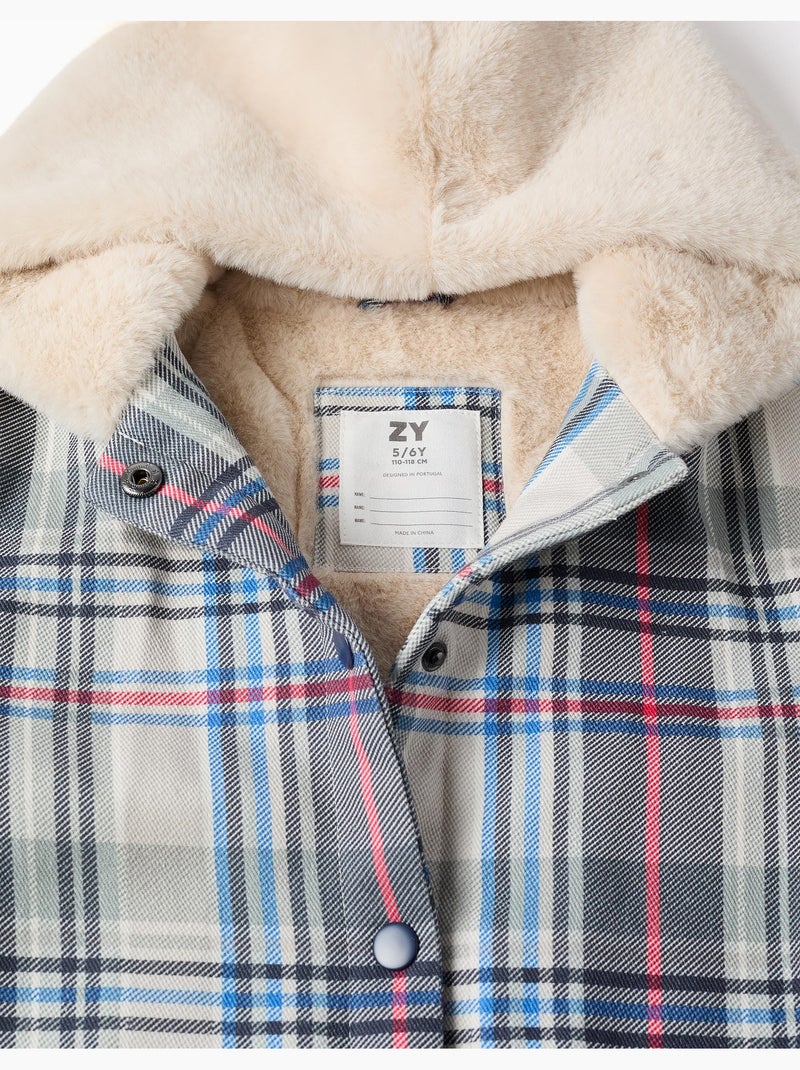 Giacca a quadri con cappuccio e fodera in peluche Blu Blu - Kiabi
