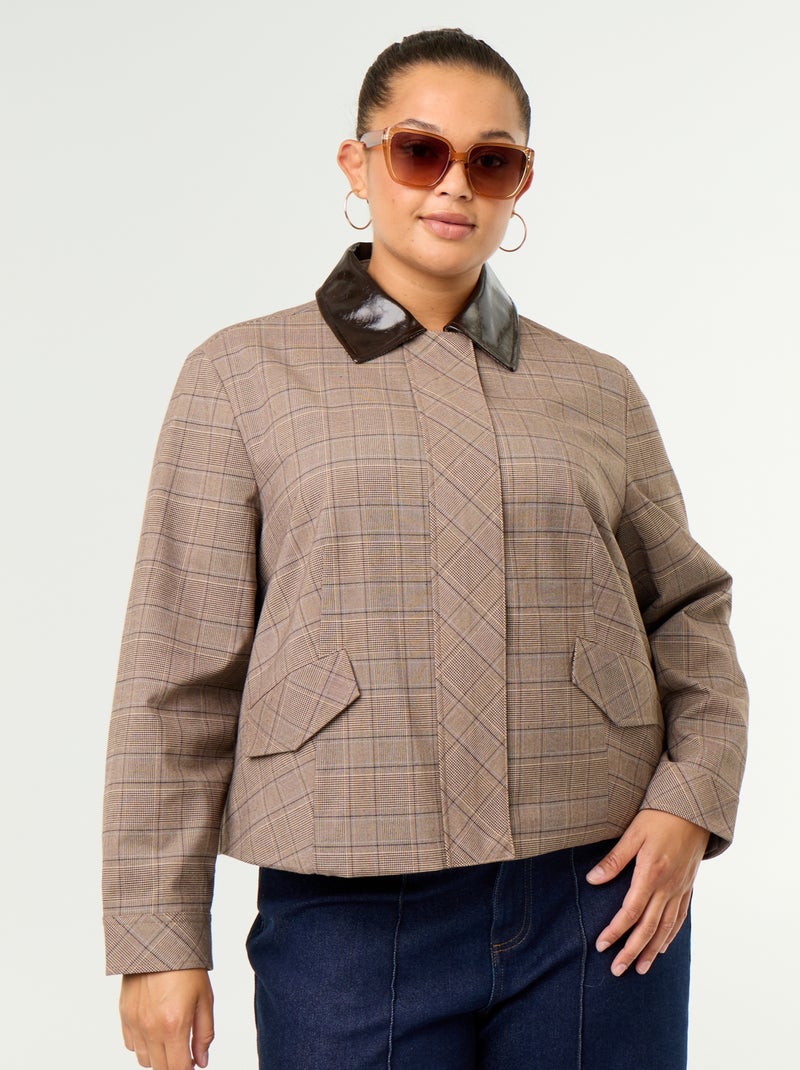 Giacca a quadri con collo in vinile Beige - Kiabi